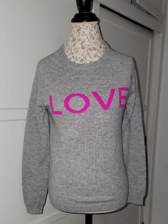 Philosophy Sweaters - NWT Philosophy Gray Crewneck Sweater with Pink LOVE Intarsia